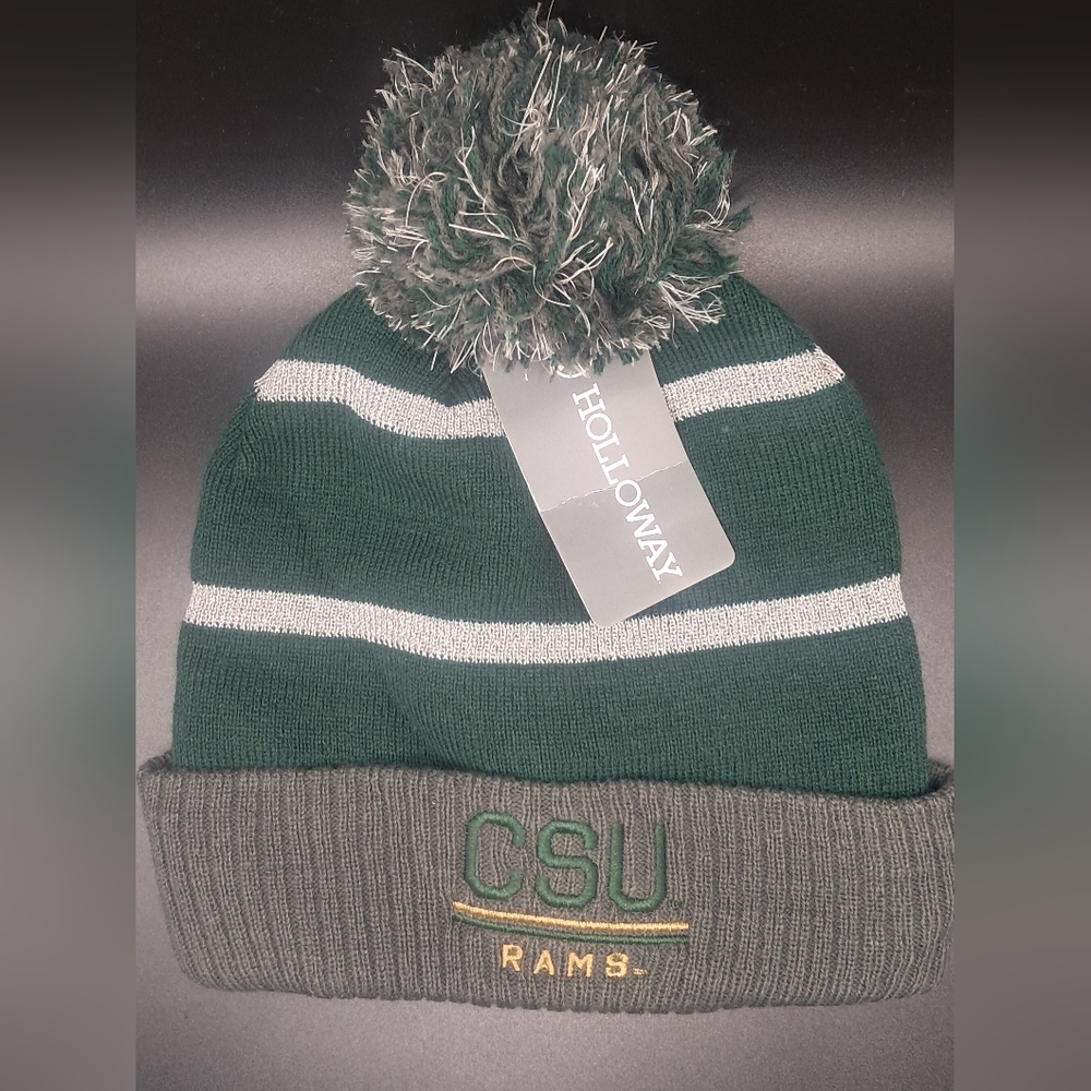 Holloway Colorado State Dark Green and Gray Striped Beanie with Pom